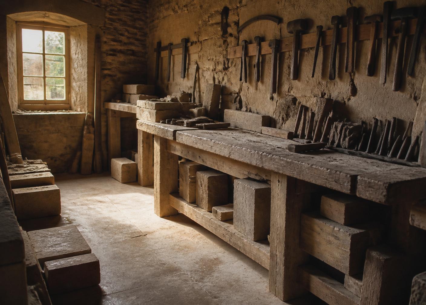 Interior of a traditional British stone workshop